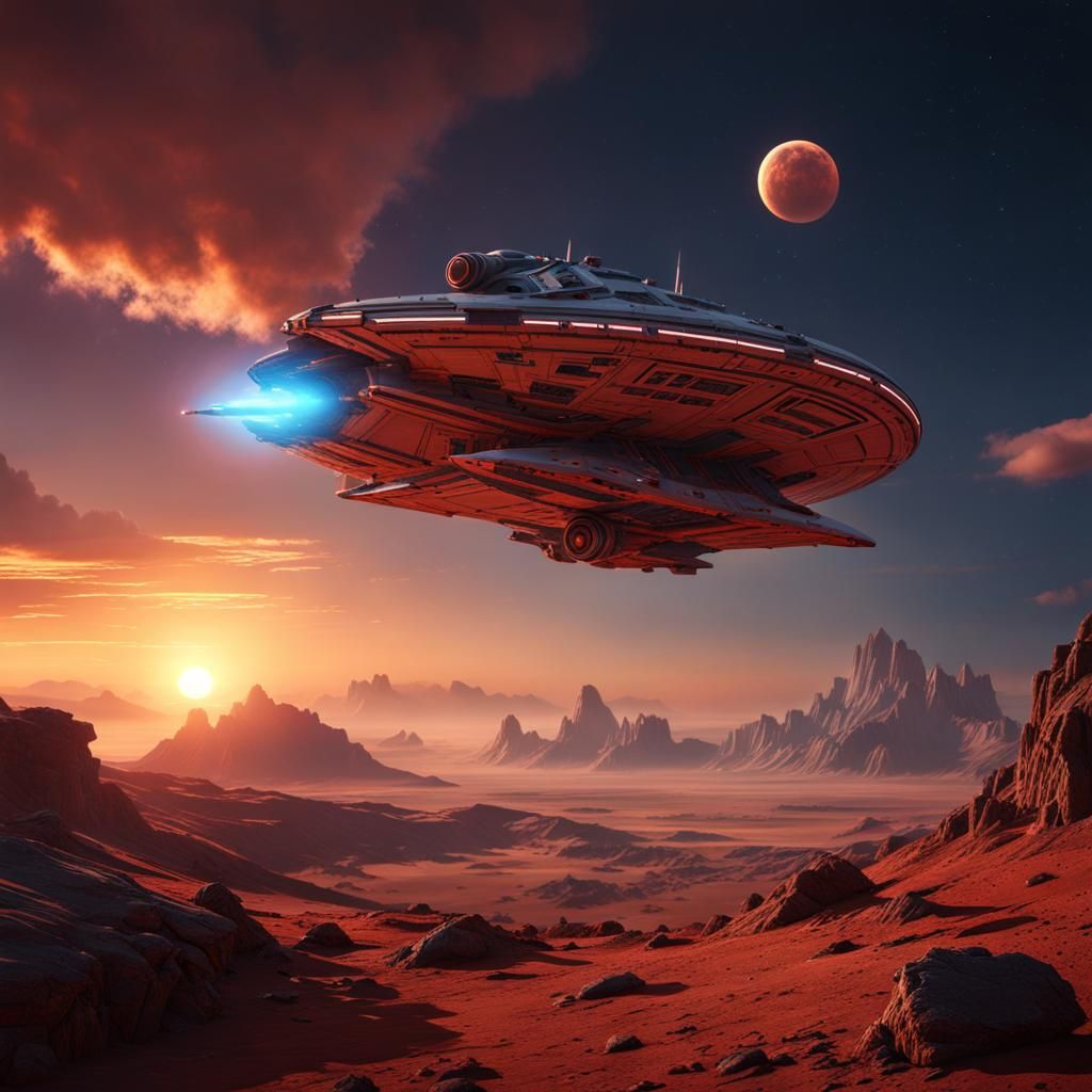 Star Wars Style Spaceship Landing on Alien Planet