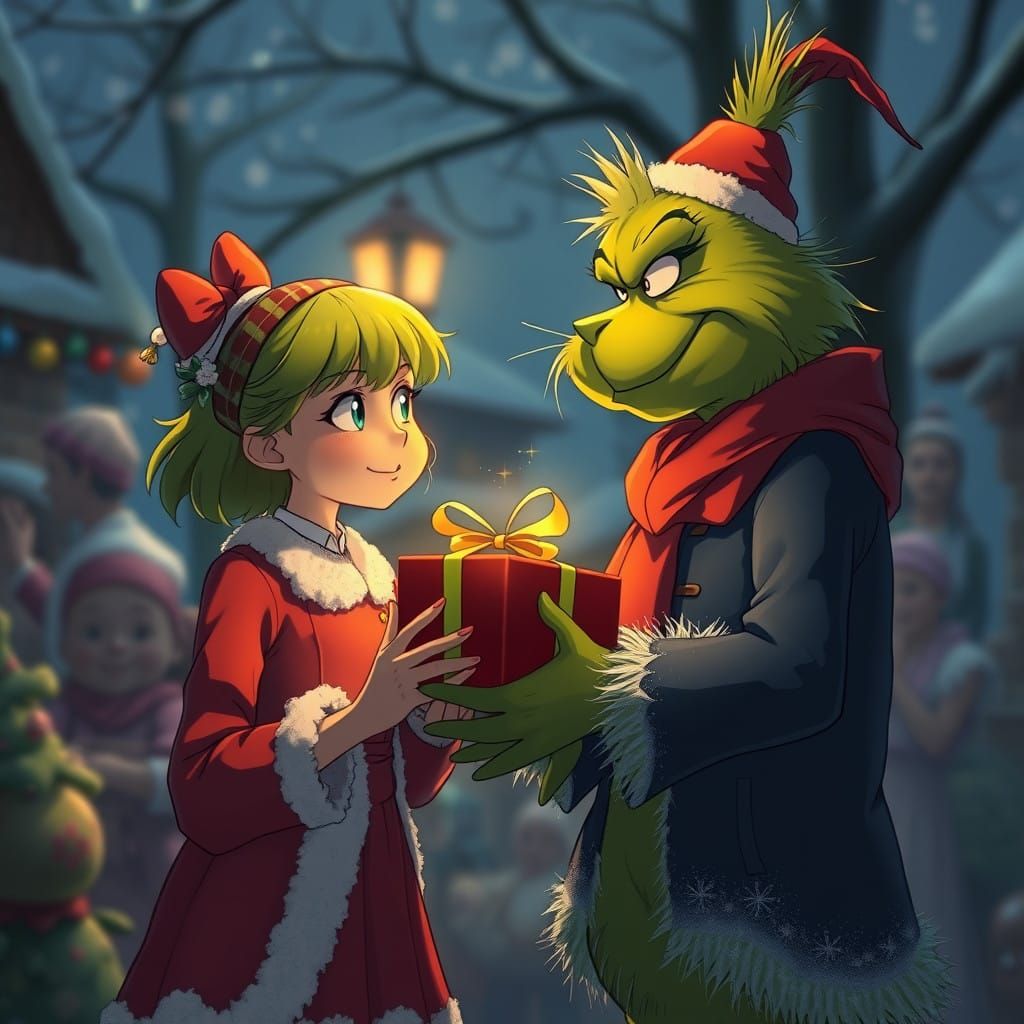 Cindy Lou Who and The Grinch Share Joyful Gift-Giving