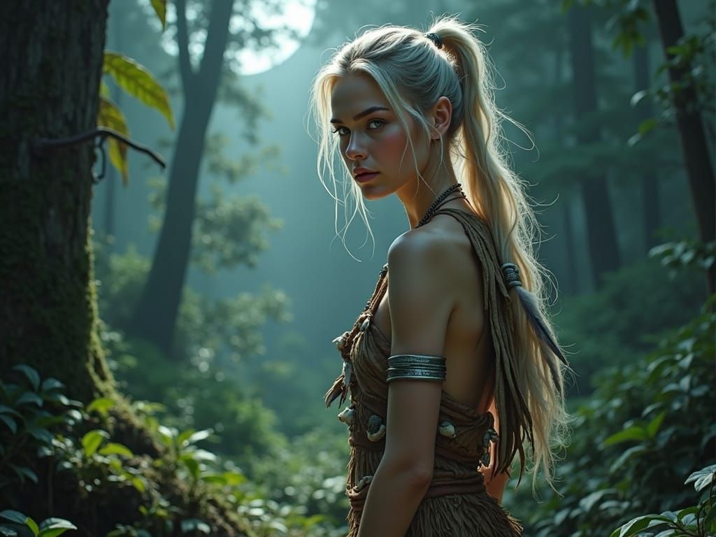 Primal Goddess of the Wild in Ethereal Moonlight