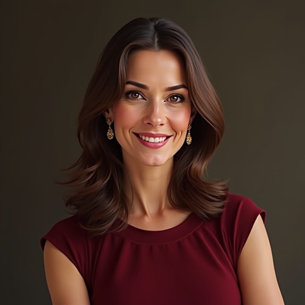 Woman in Elegant Bordeaux Formal Gown with Brown Hair and Ey...