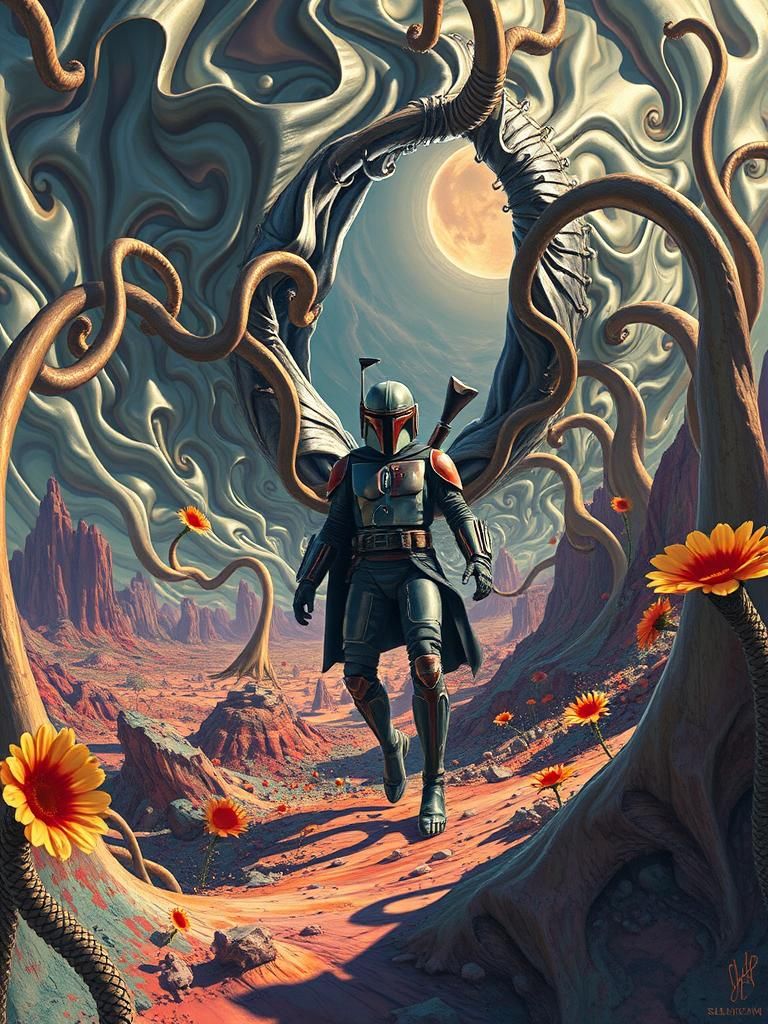 Surreal Landscape with Boba Fett and Elastic Flora
