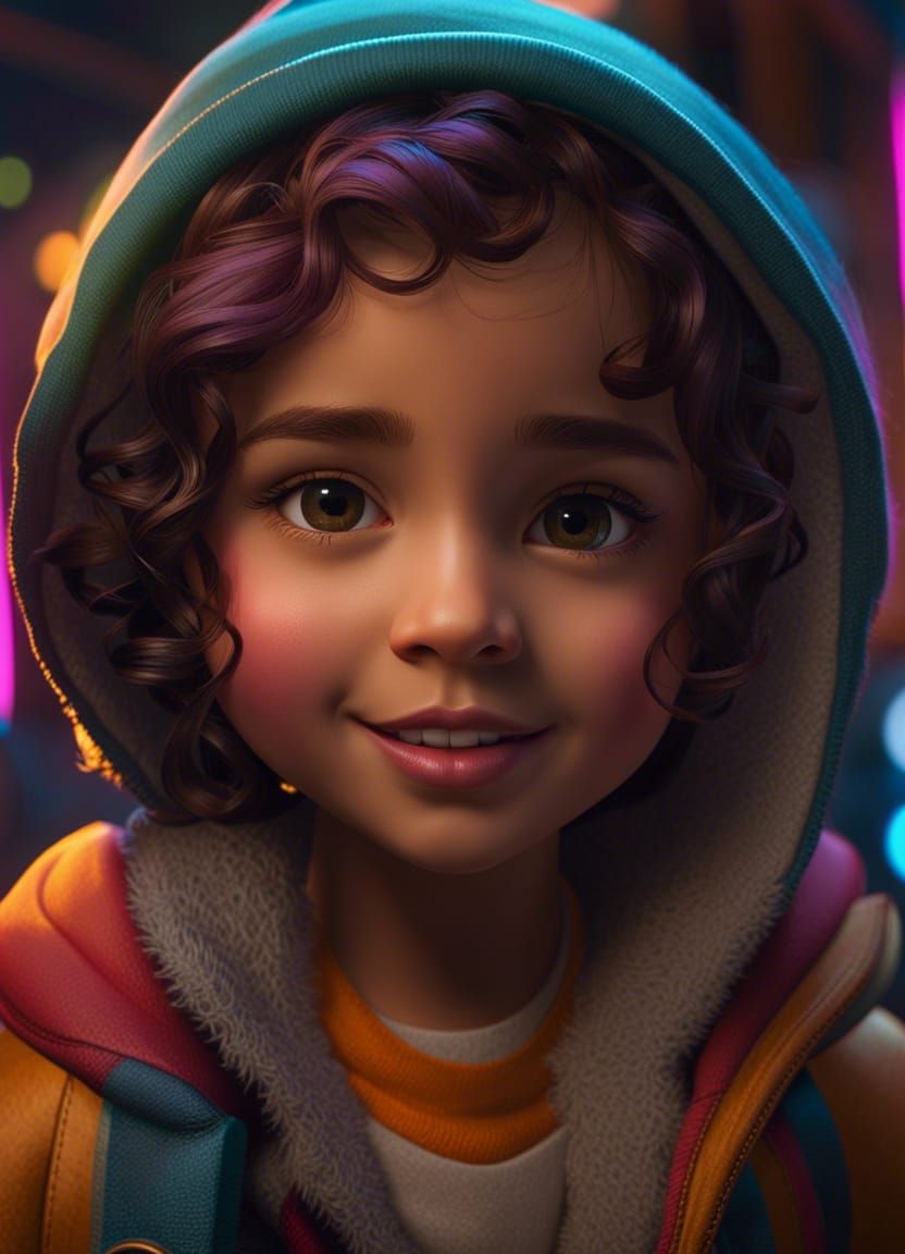 Adorable Puerto Rican Girl Portrait in Pixar Style