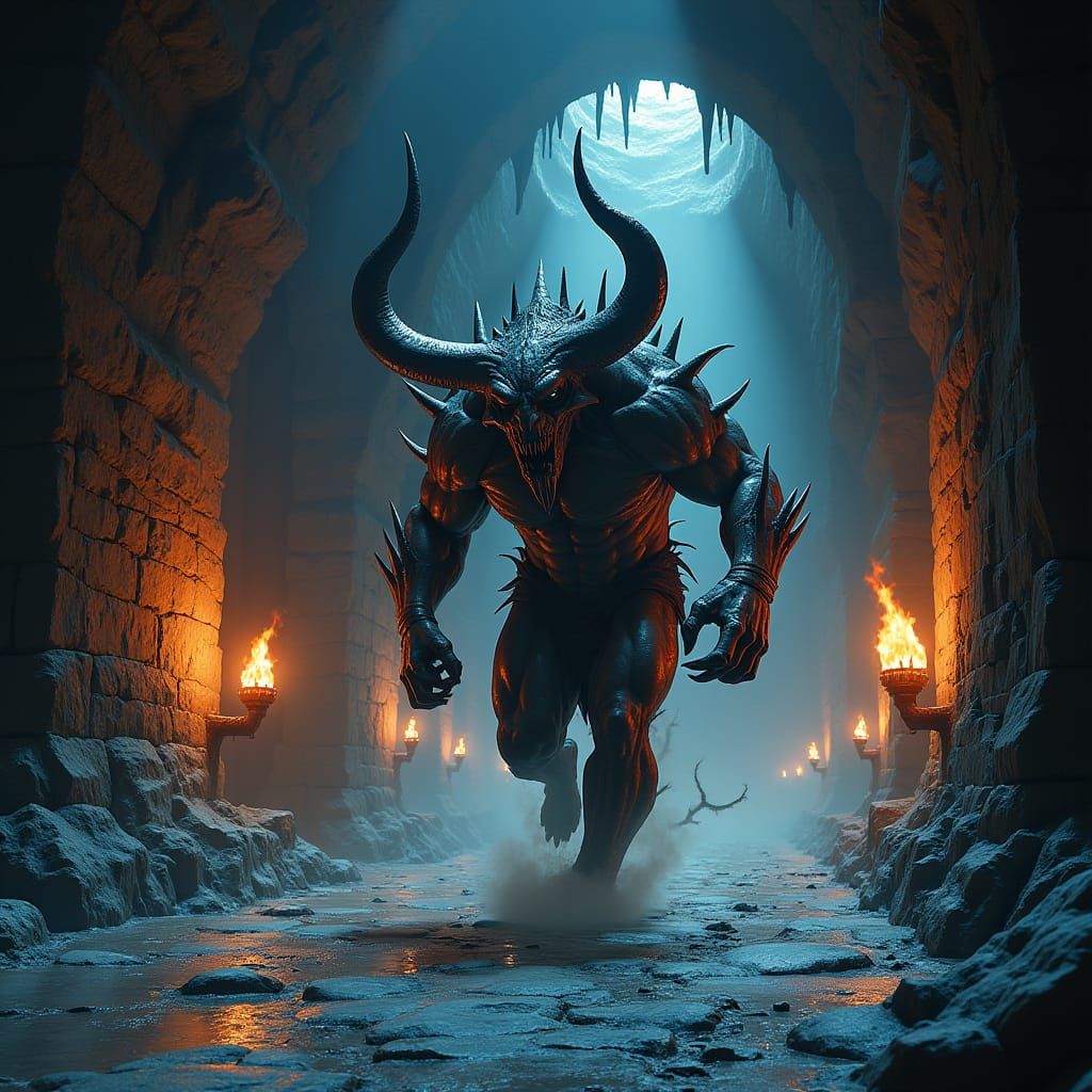 Demon in Dwarven Fortress: Dark Fantasy Matte Painting