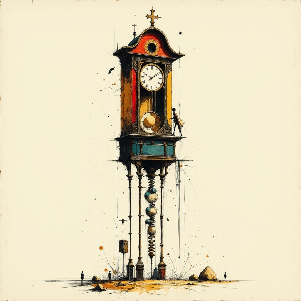 Ornate Grandfather Clock with Humanoid Features and Spilling...