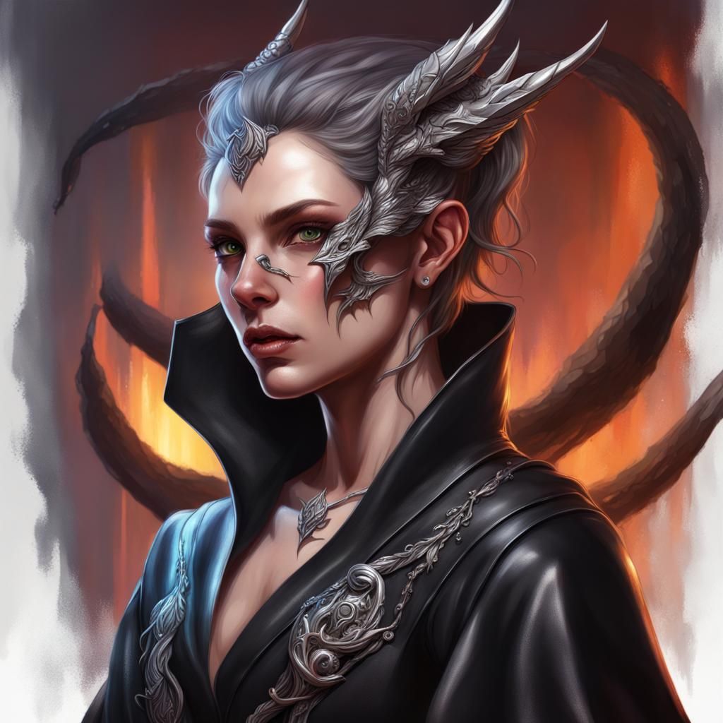 Fantasy Black Dragon Archer with Silver Eyes