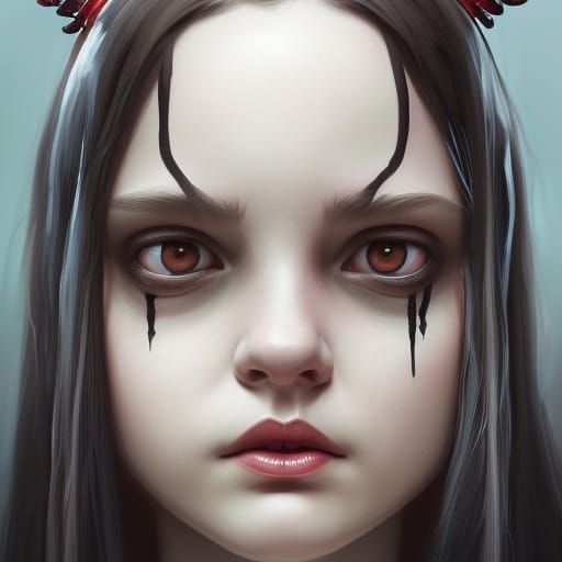 Wednesday Addams Portrait in Hyperdetailed Style