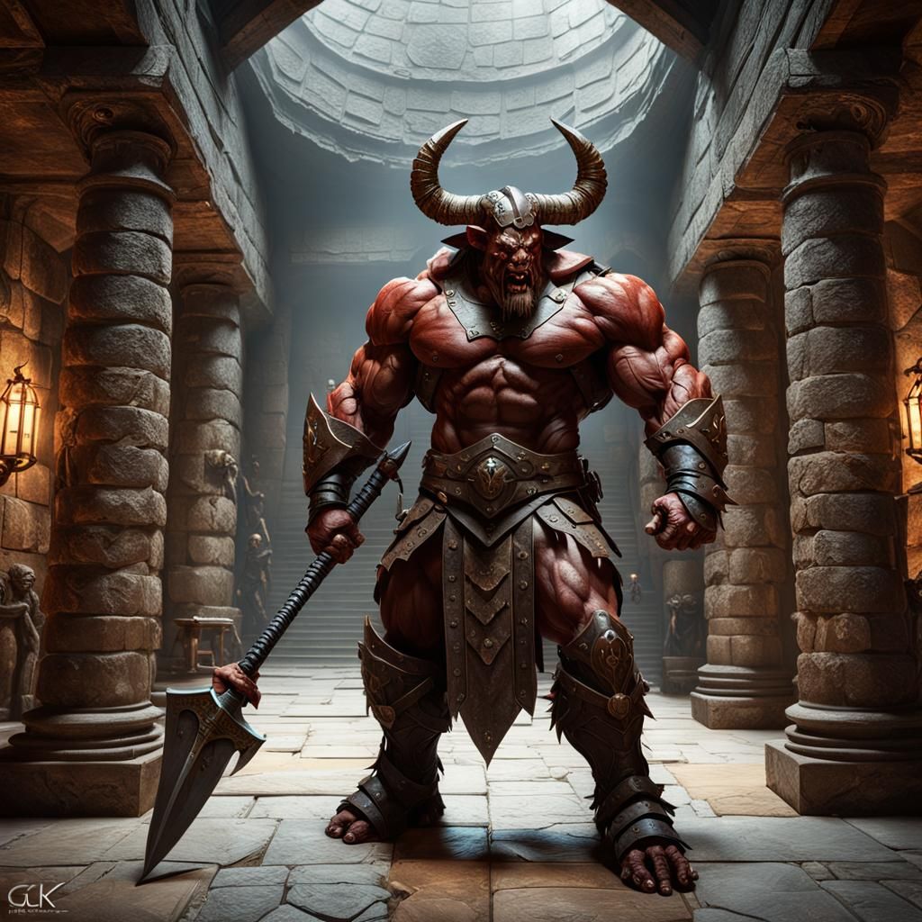 Minotaur Confrontation in Dark Fantasy Concept Art