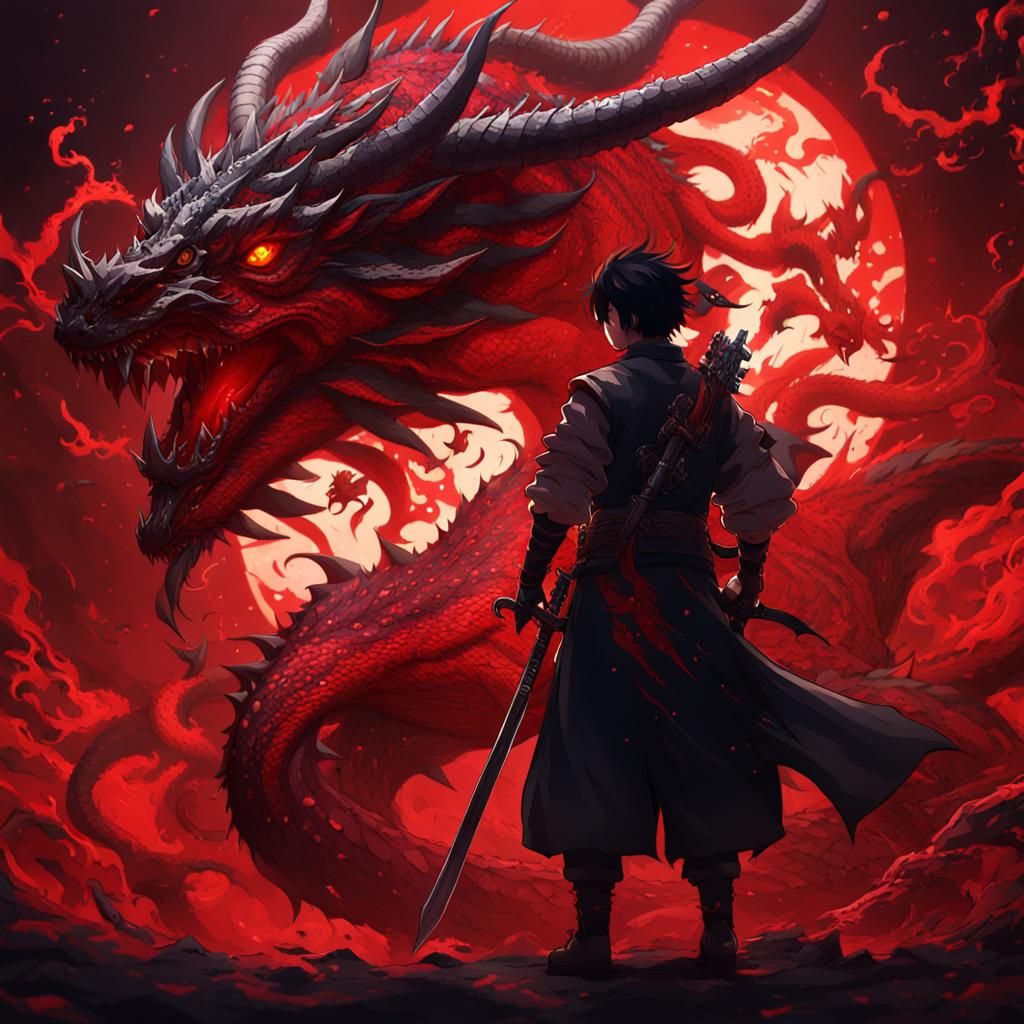 Anime Demon Slayer with Dragon in Matte Painting Style