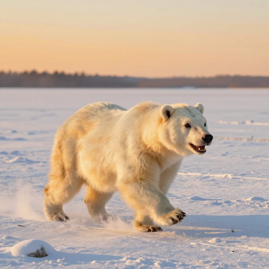 Fierce Polar Bear Charges Across Snowy Arctic Landscape