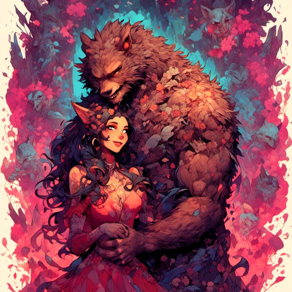 Frankenstein's Monster and Werewolf Hug in Comic Art