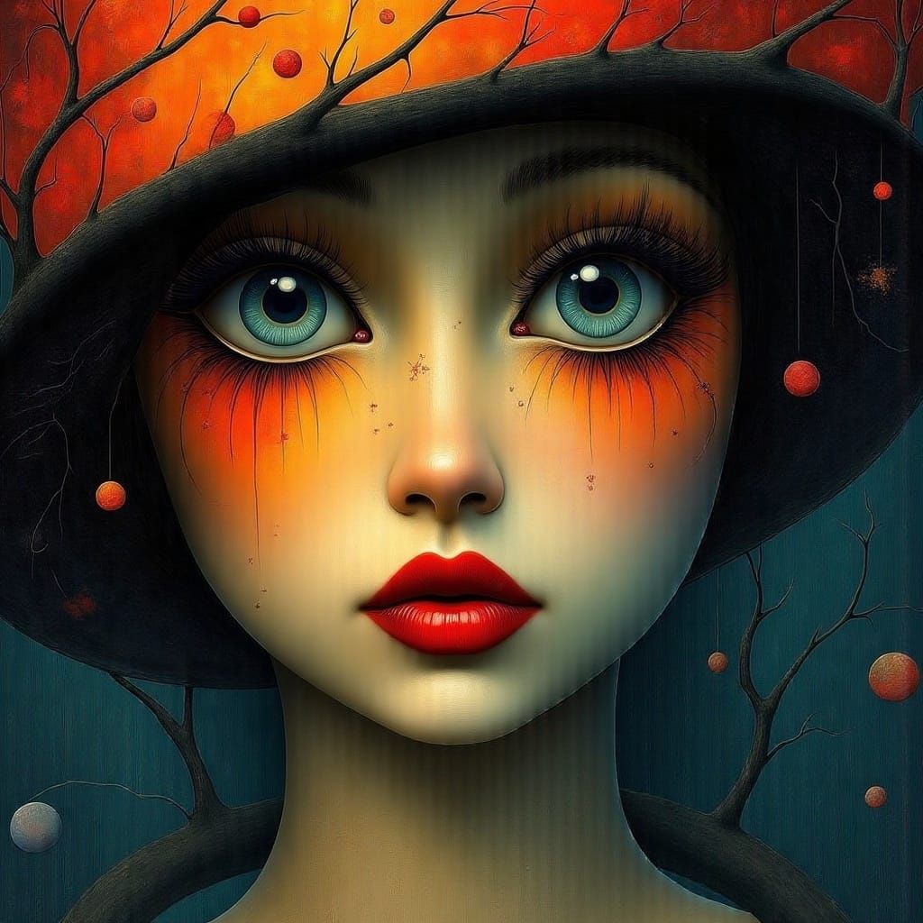 Fiery Eyes Reflecting Stars in Surreal Style