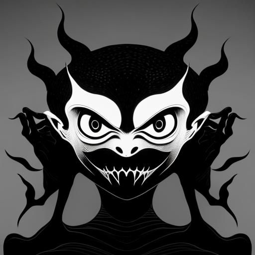 Creepy Shadow Monster Dancing: Minimalist Line Art