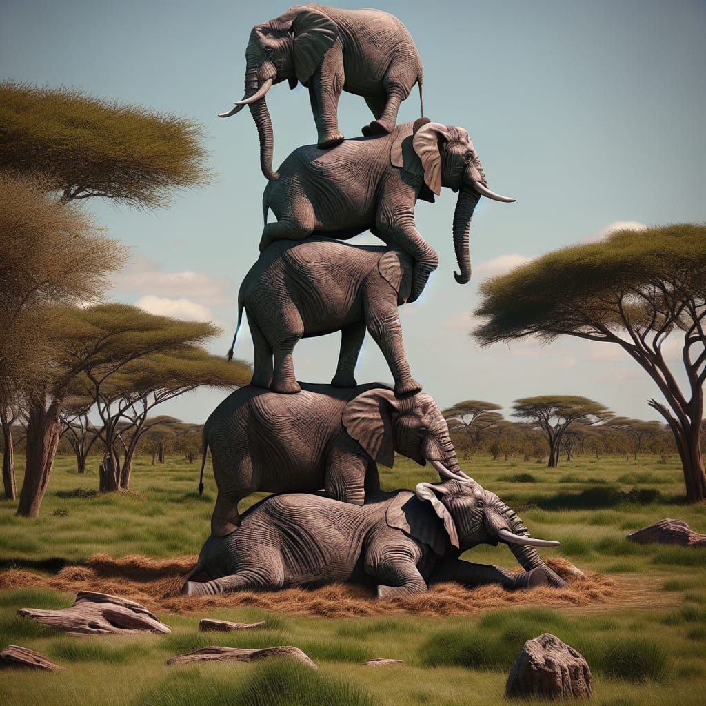 Tower of Elephants Defying Gravity in the Savannah