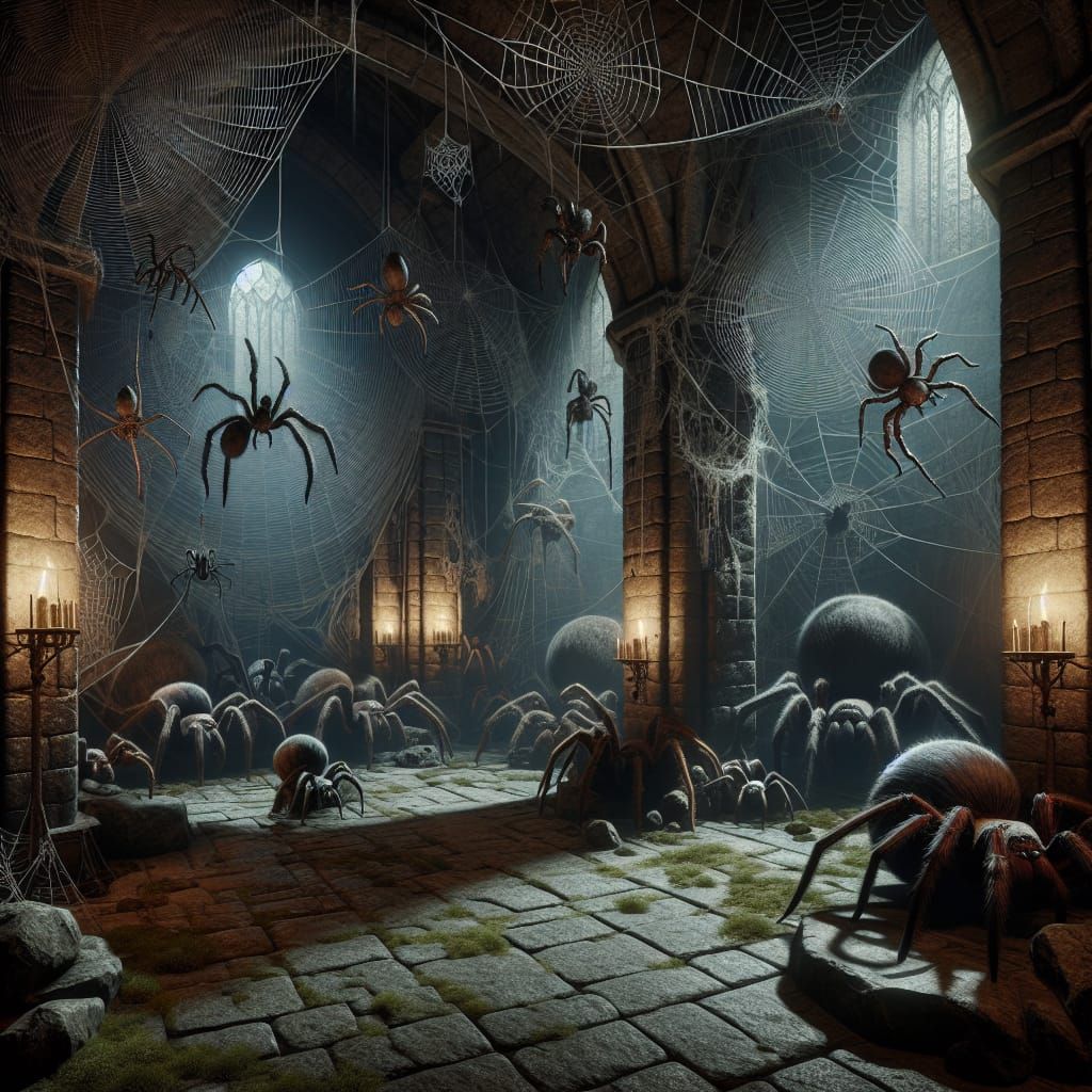 Dark Fantasy Spiders in Dungeon Webs