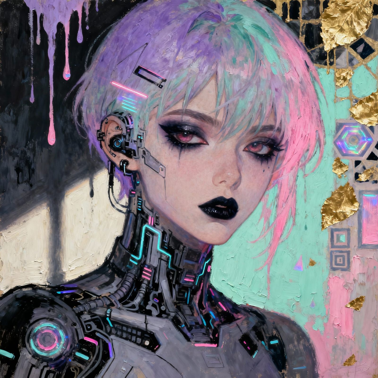 Pastel Goth Y2K Portrait in Oil Painting Style