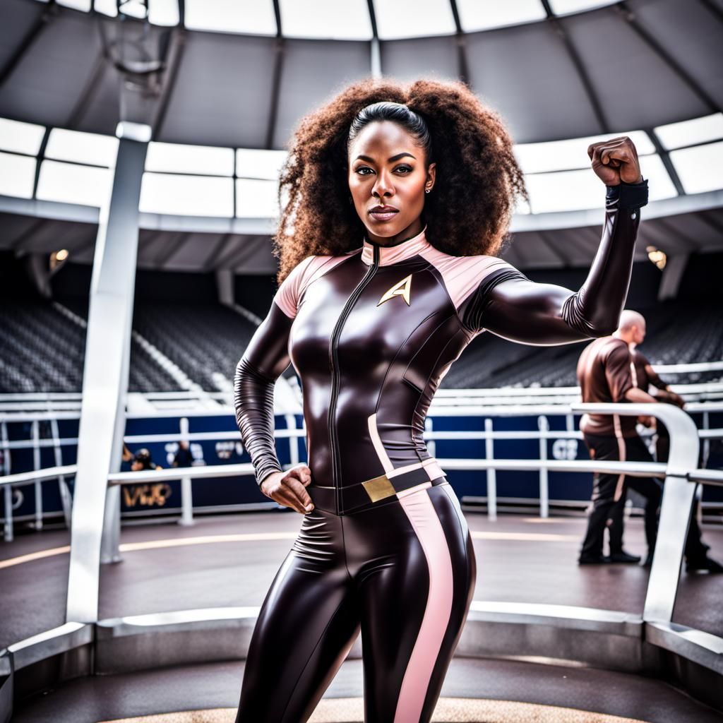 Brown-Skinned Woman in Latex Sportswear: HDR Photo