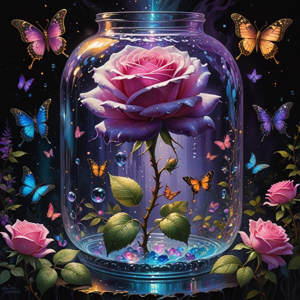 Golden Fantasy Rose in a Glass Jar