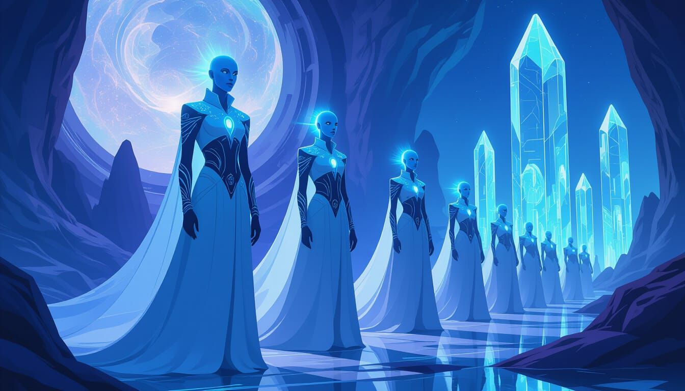 Ethereal Andromedans Amidst Crystalline Structures