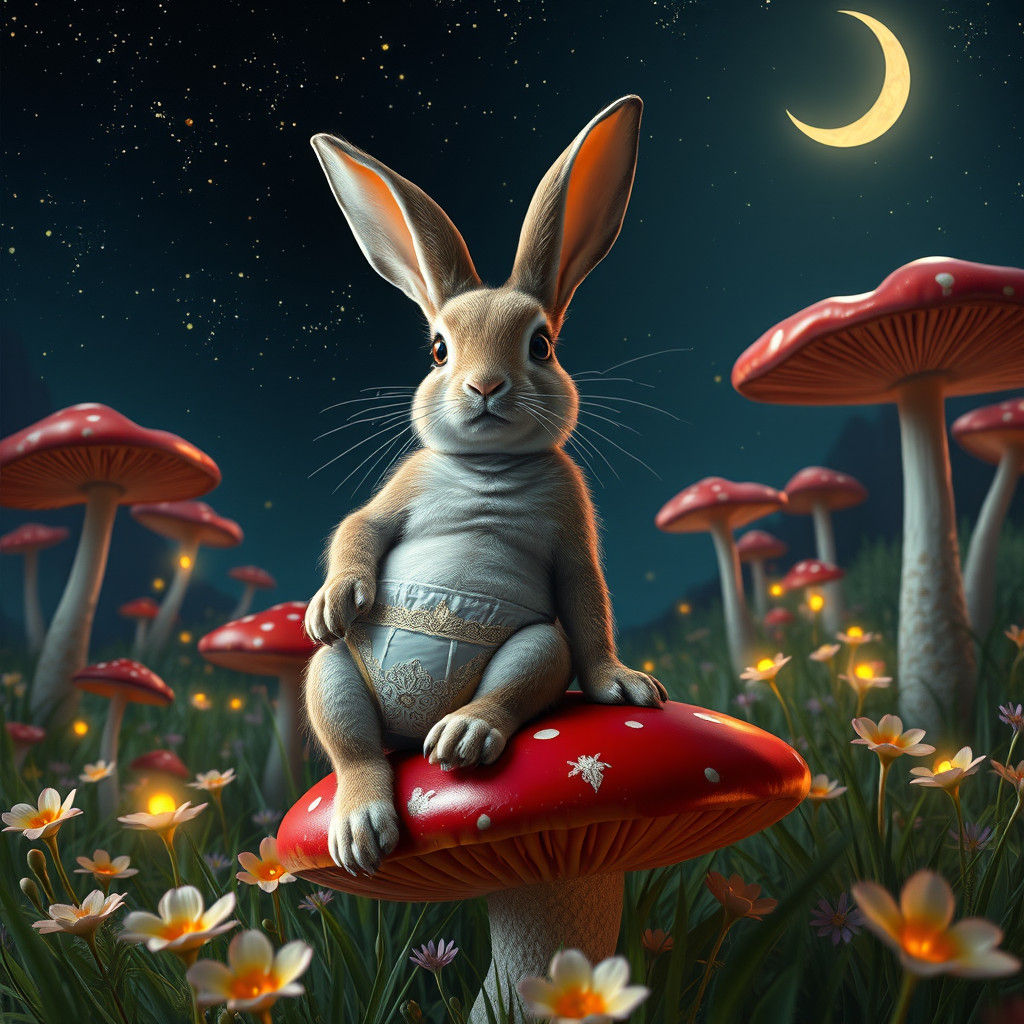 Bunny in Silk Underwear in Magical Meadow