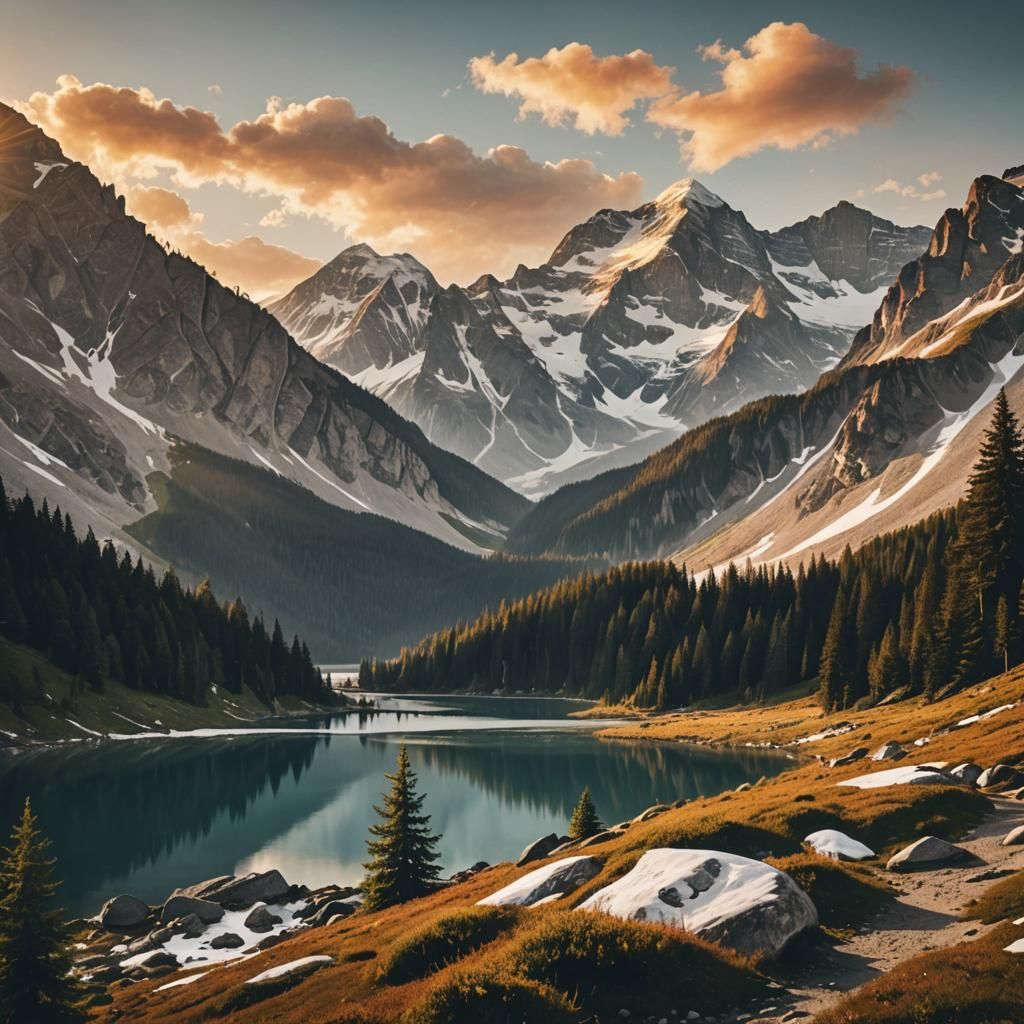 Majestic Mountain Range at Sunrise in Dramatic Style