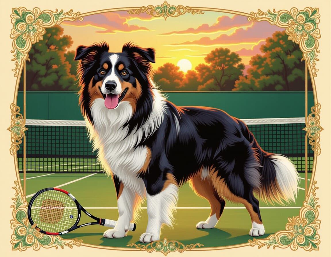 Border Collie Ready to Serve on Wimbledon Court