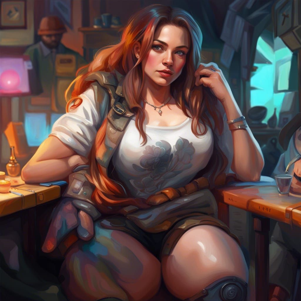 Size Comparison: Plus-Size Woman in Hyperrealistic Style