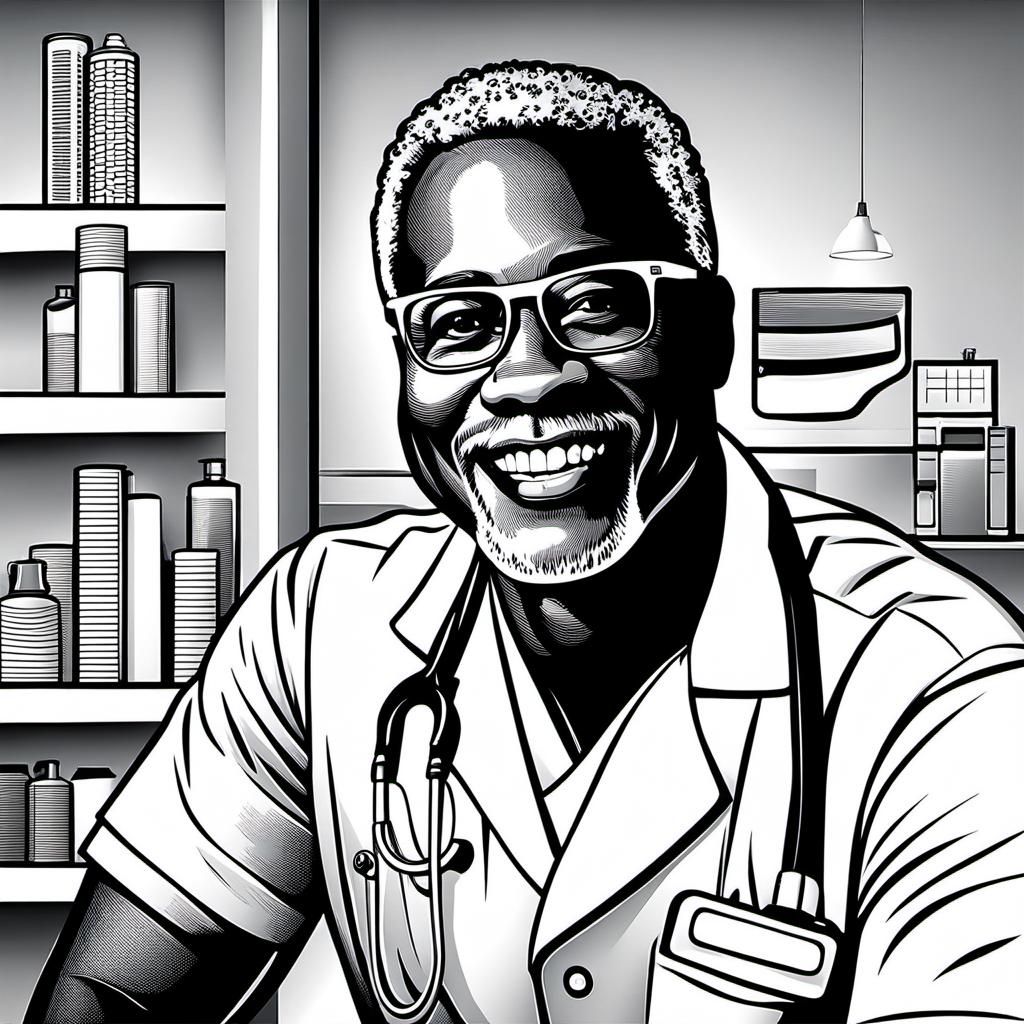 Dentist Coloring Book Page in Black and White