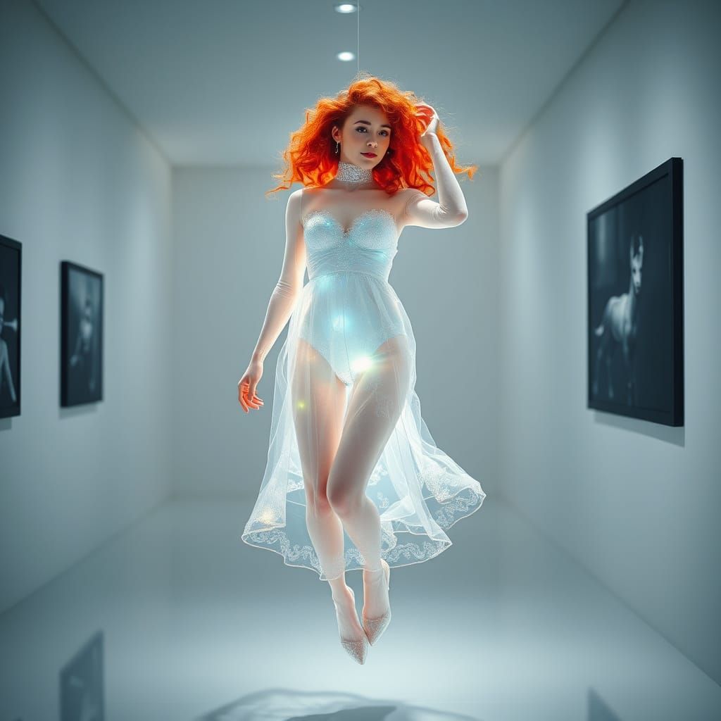 Ethereal Glass Woman with Red Hair