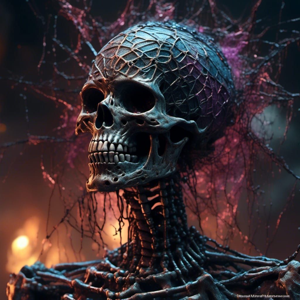 Angry Skeleton Portrait with Spider Web Tattoos