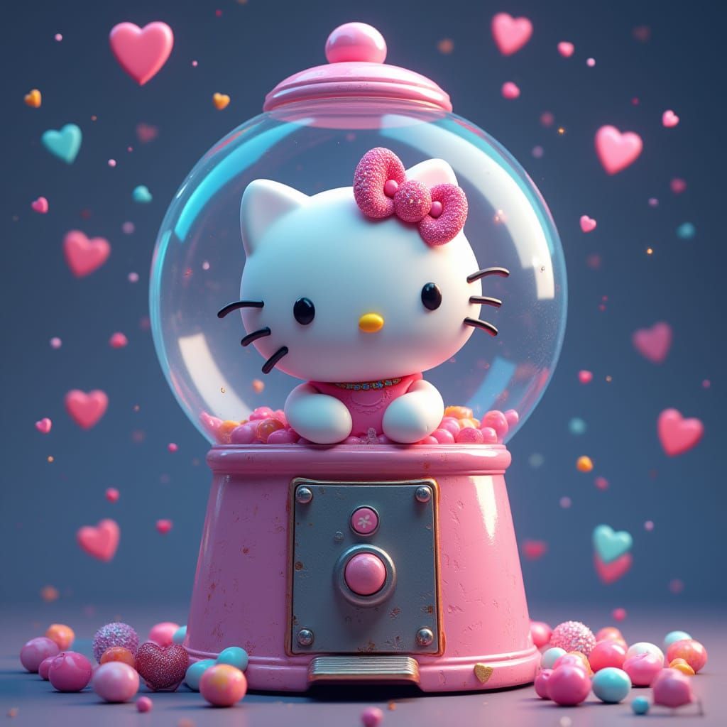 Hello Kitty in Whimsical Gumball Machine Wonderland