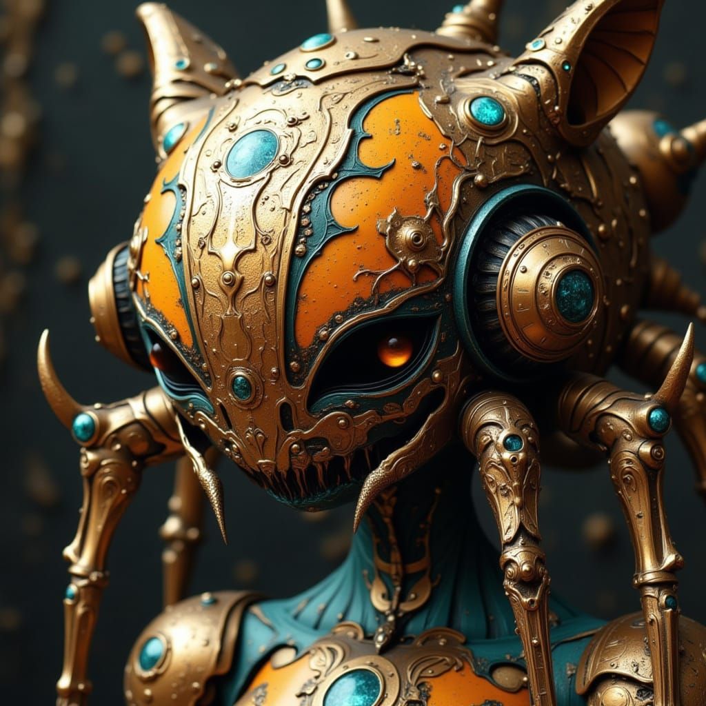 Whimsical Steampunk Creature with Porcelain Pumpkin Head