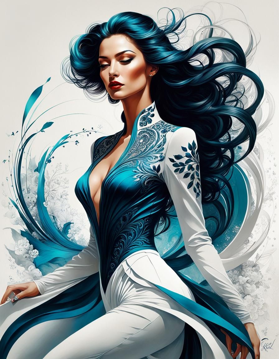 Elegant Woman in Digital Painting Style