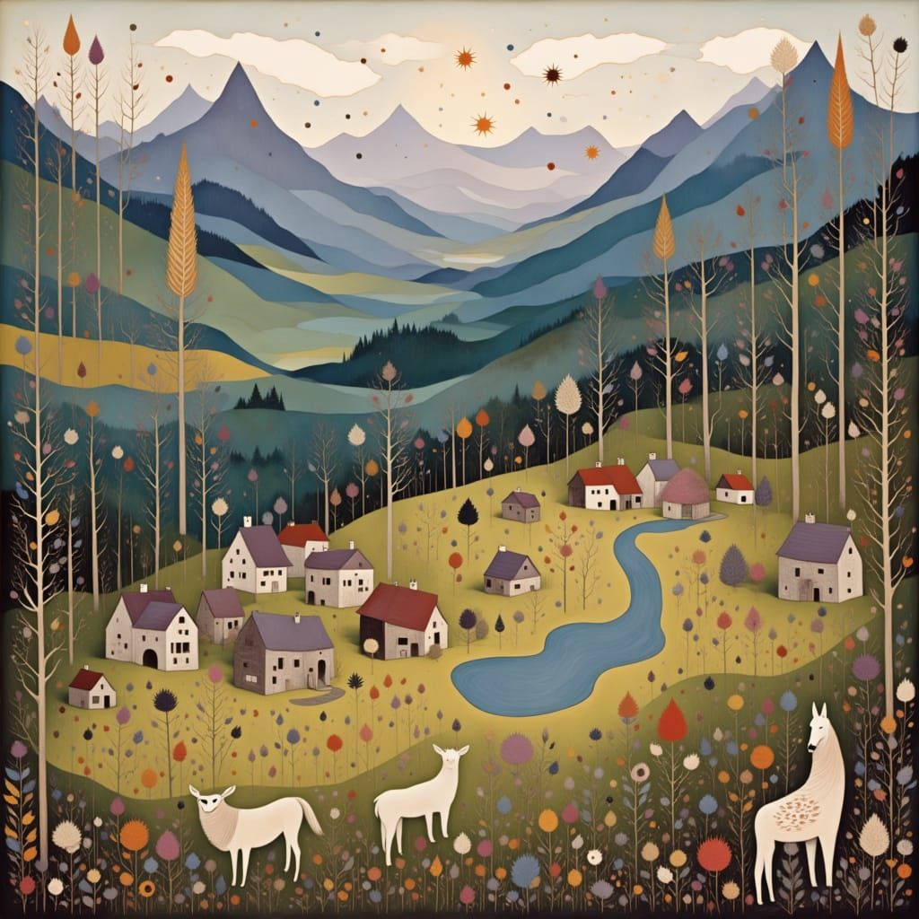 Swiss Alps Village Under a Pagan Moon