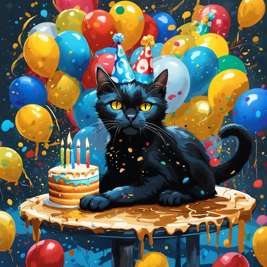 Black Cat Birthday Party in Graffiti Art Style