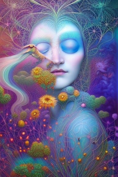 Cosmic Hologram in Mycelium Network: Surreal Art