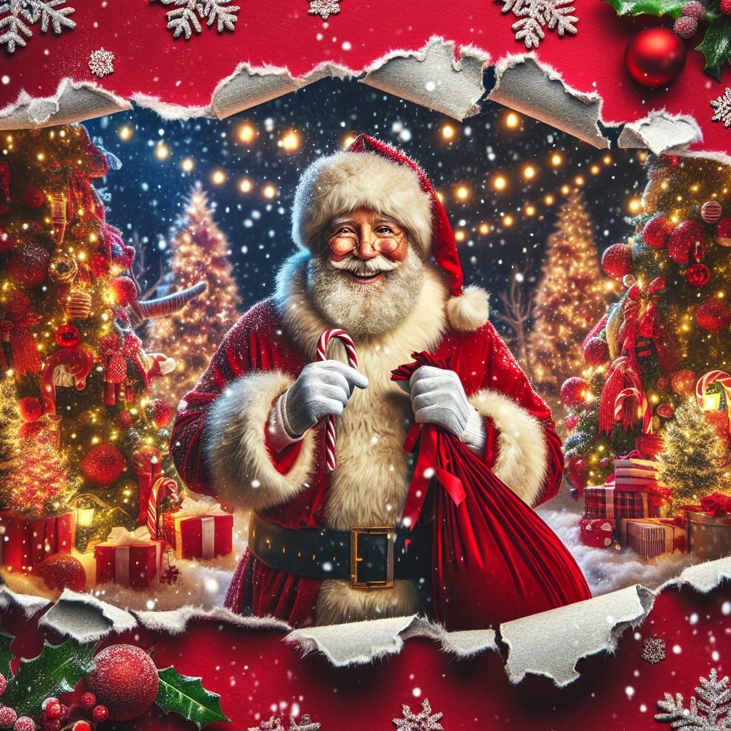 Festive Christmas Scene Through Torn Paper Effect