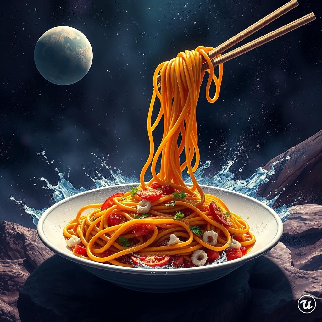 Delicious Noodles From Space: A 3D Rendered Painting
