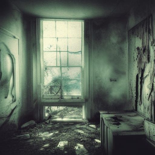 Ethereal Ghost in Abandoned Village, Expressionist Watercolo...