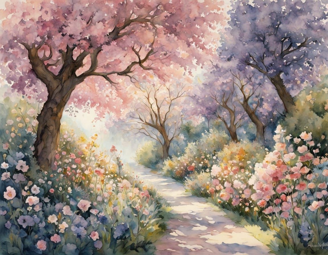 Ethereal English Landscape Transformed by Whimsical Watercol...