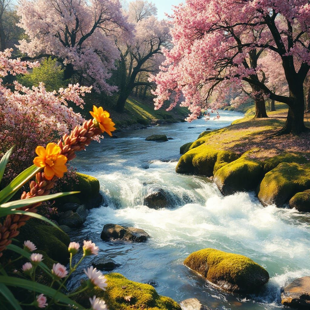 Vibrant Spring Landscape in Impressionist Style