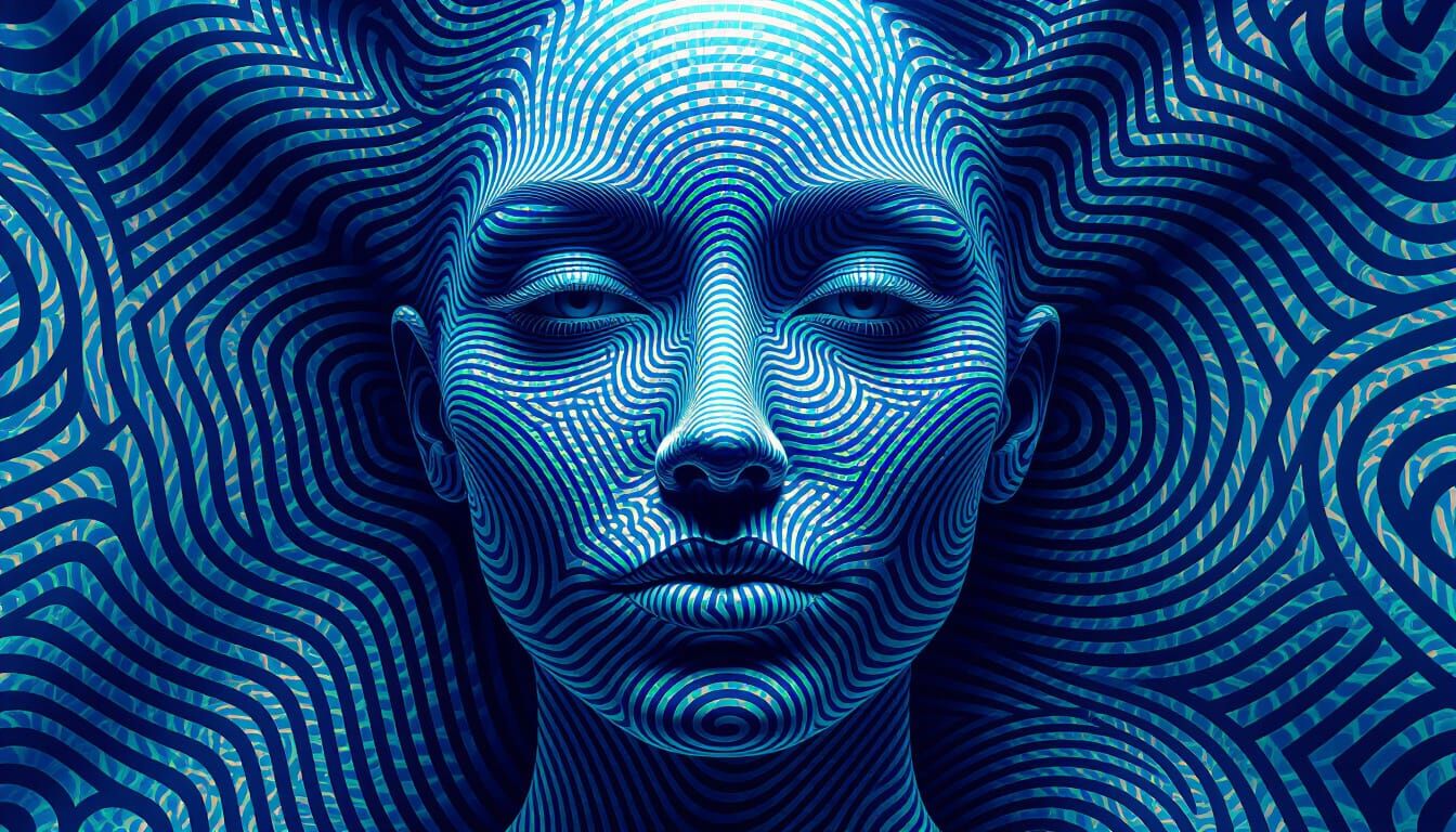 Fractal Face with Fingerprint Patterns in Sepia Tones