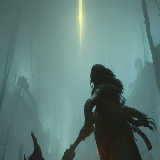 Dark Fantasy Masterpiece in Purple and Yellow