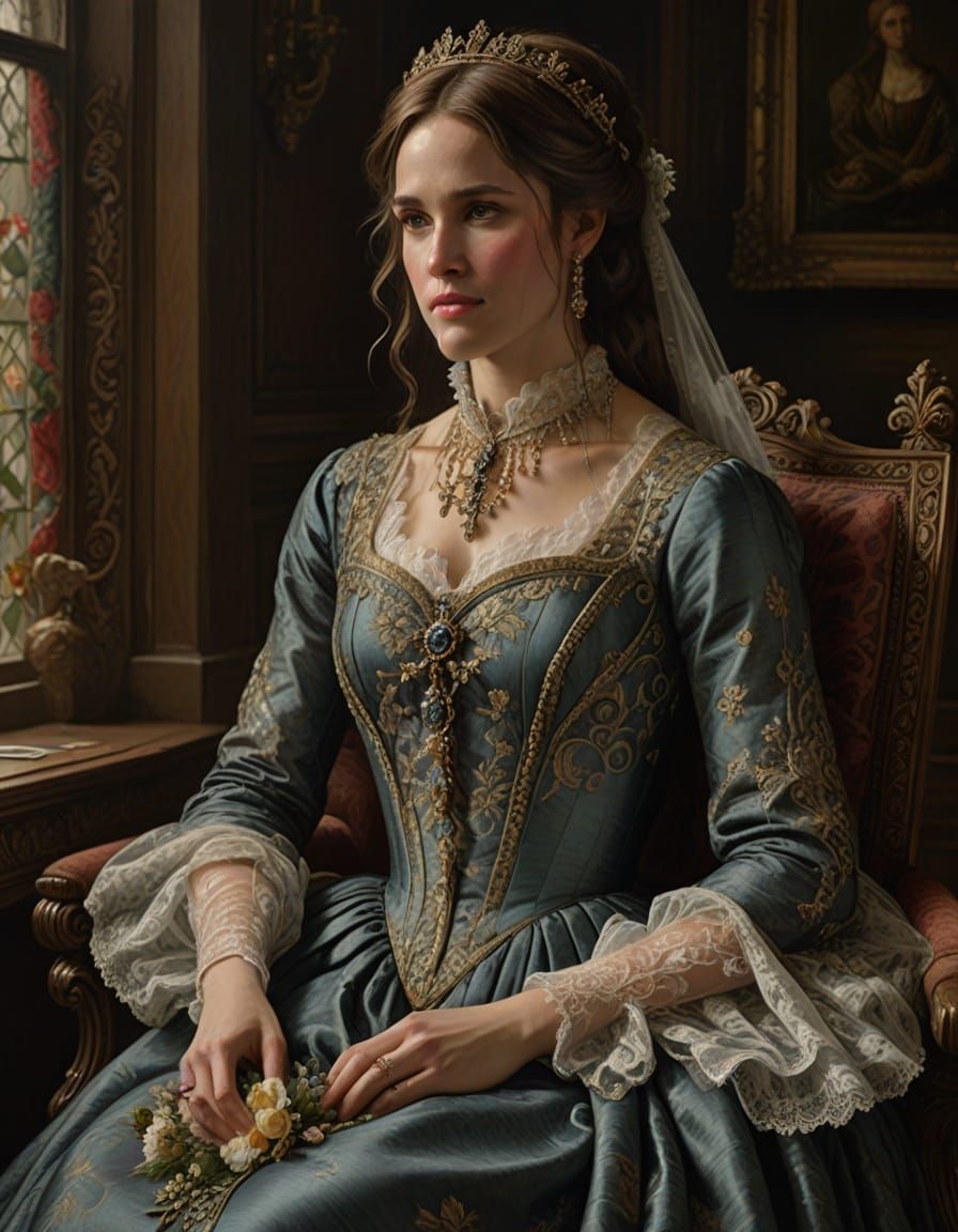 Victorian Lady in a Parlor, Demure Smile