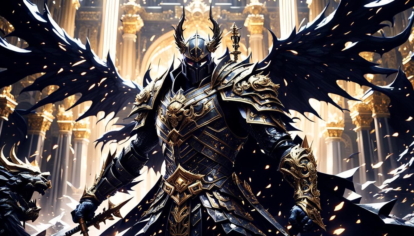 Demon Knight Battles in Lightning-Streaked Hallway