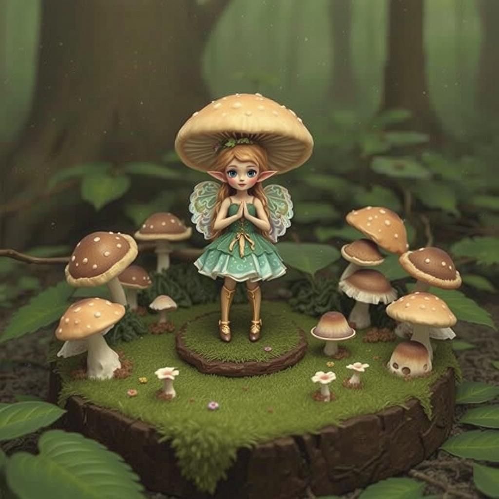Fairy Visits Mushroom Ring in Whimsical Forest