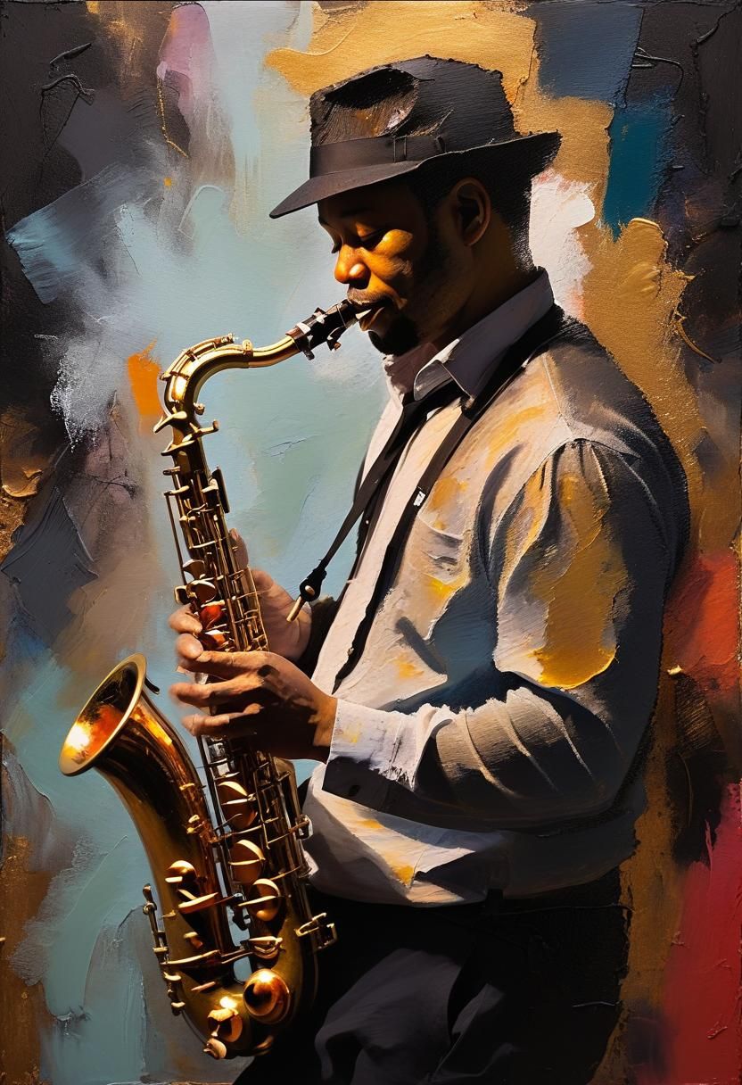 Vibrant abstract expressionism. Close-up portrait. Man playi...