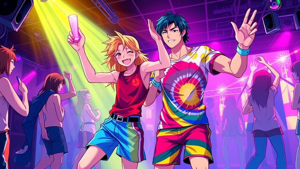 Anime Rave Scene with Dancing Men