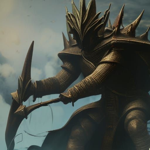 Dark Souls Giant Boss with Fire and Lightning Scythe