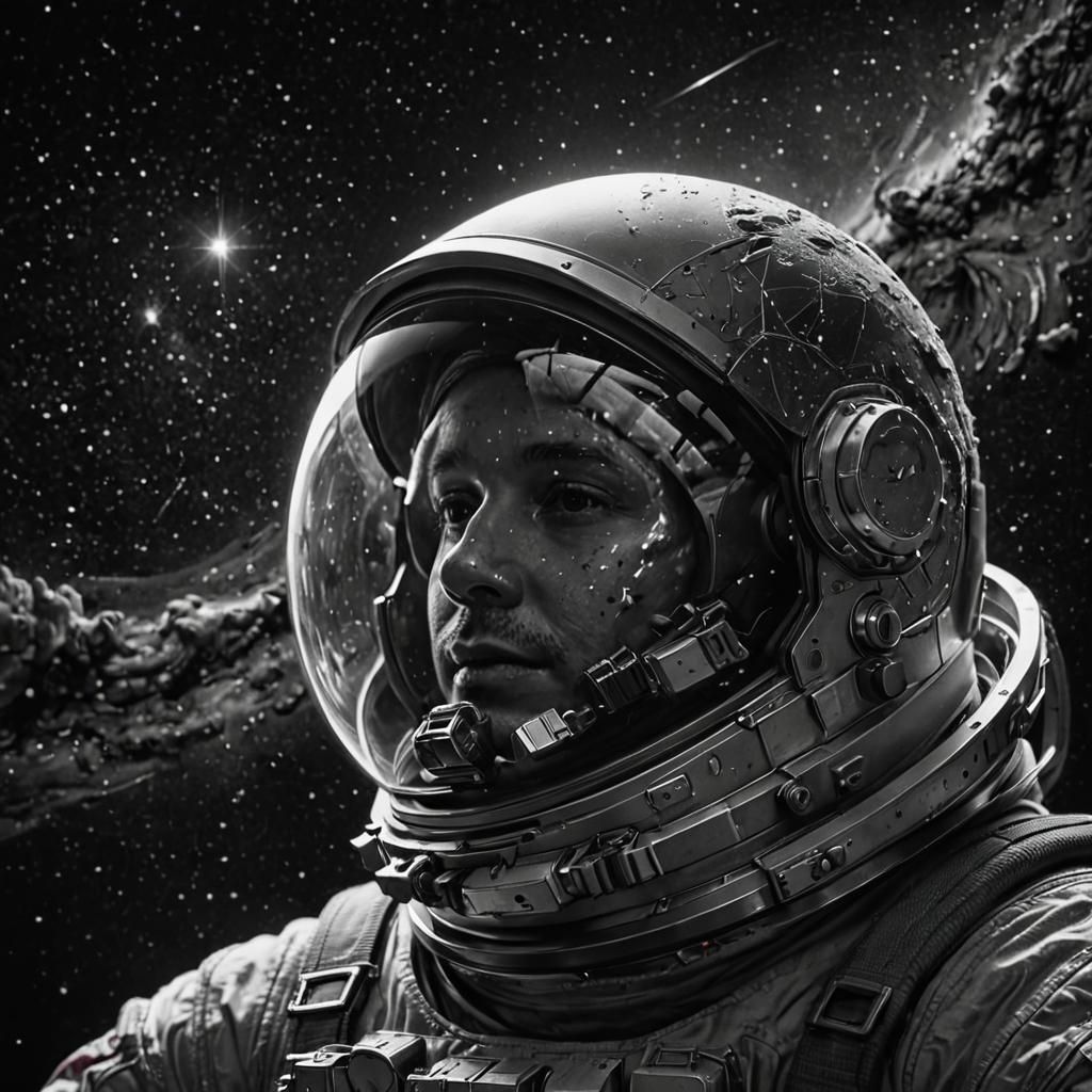 Dramatic Astronaut in Cosmic Charcoal Drawing