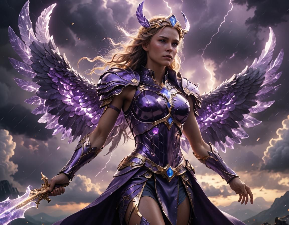 Luminescent Amethyst Valkyrie Portrait in Magical Realism